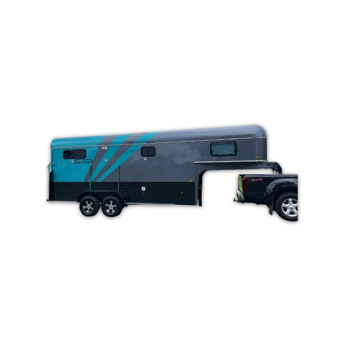 EuroFloat 2HSGN Gooseneck Overnighter square nose 2 horse float with kitchen, dividing wall and shower room