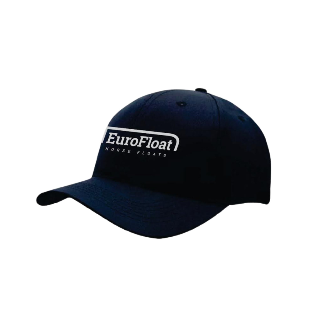 Breathable twill cap in navy with white Eurofloat embroidery, lightweight 6 panel horse riders sun cap with UPF50+