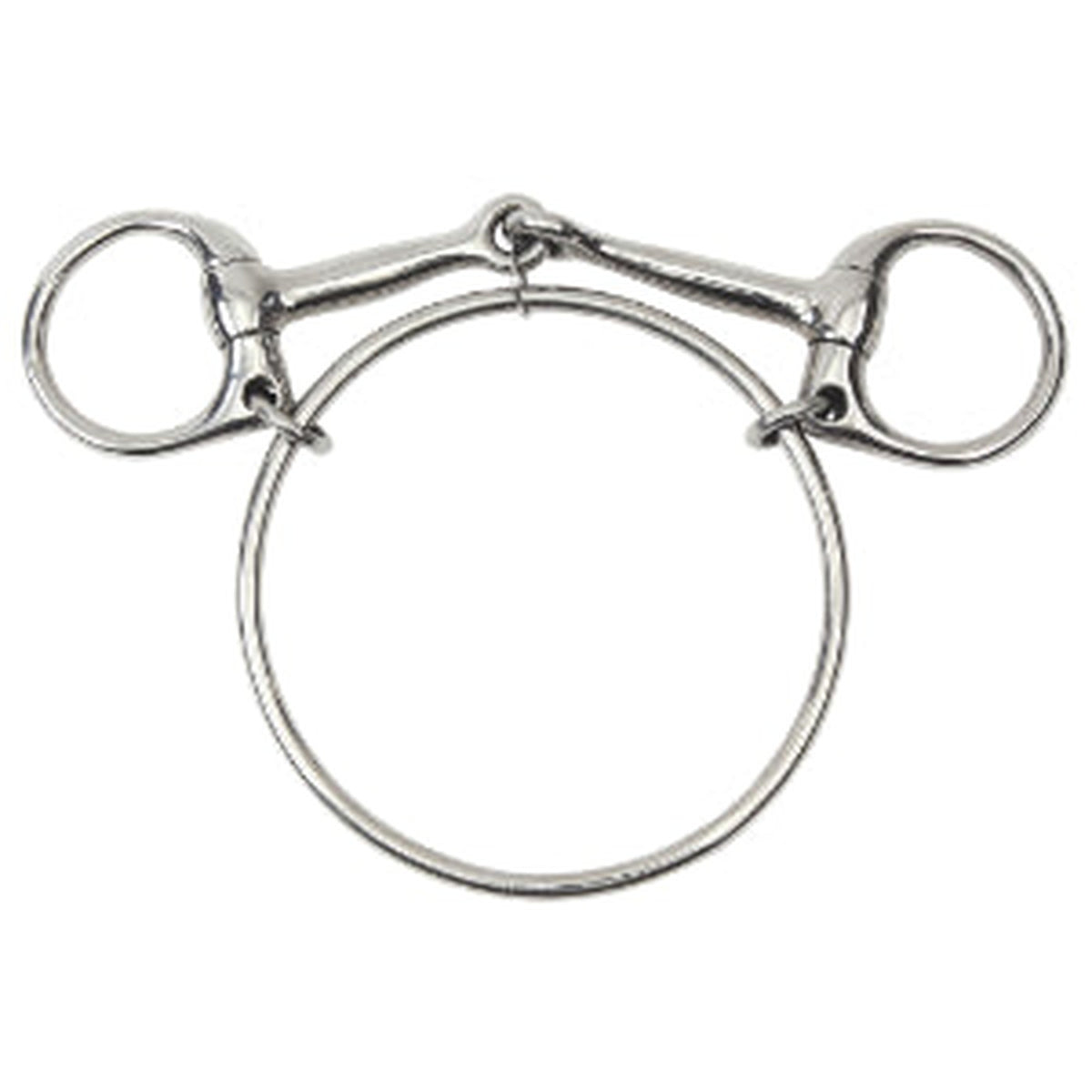 Jointed Dexter Bit in small, stainless steel single jointed racing bit with large jaw ring
