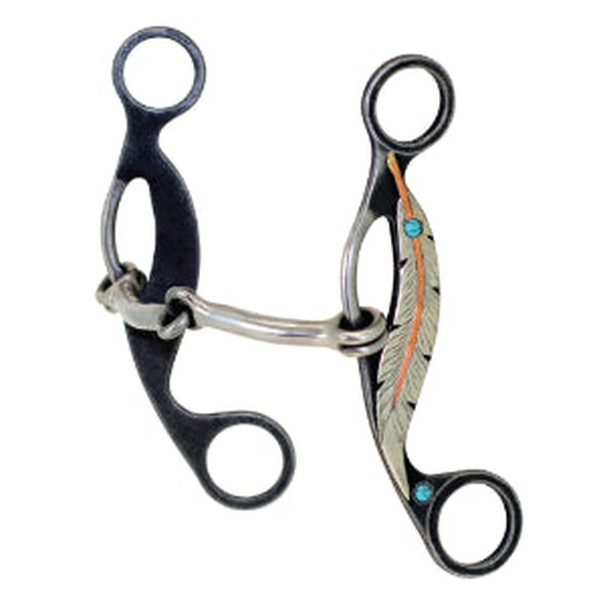 Feather Collection Smooth Snaffle Gag Bit, sweet iron western bit with copper and turquoise cheeks