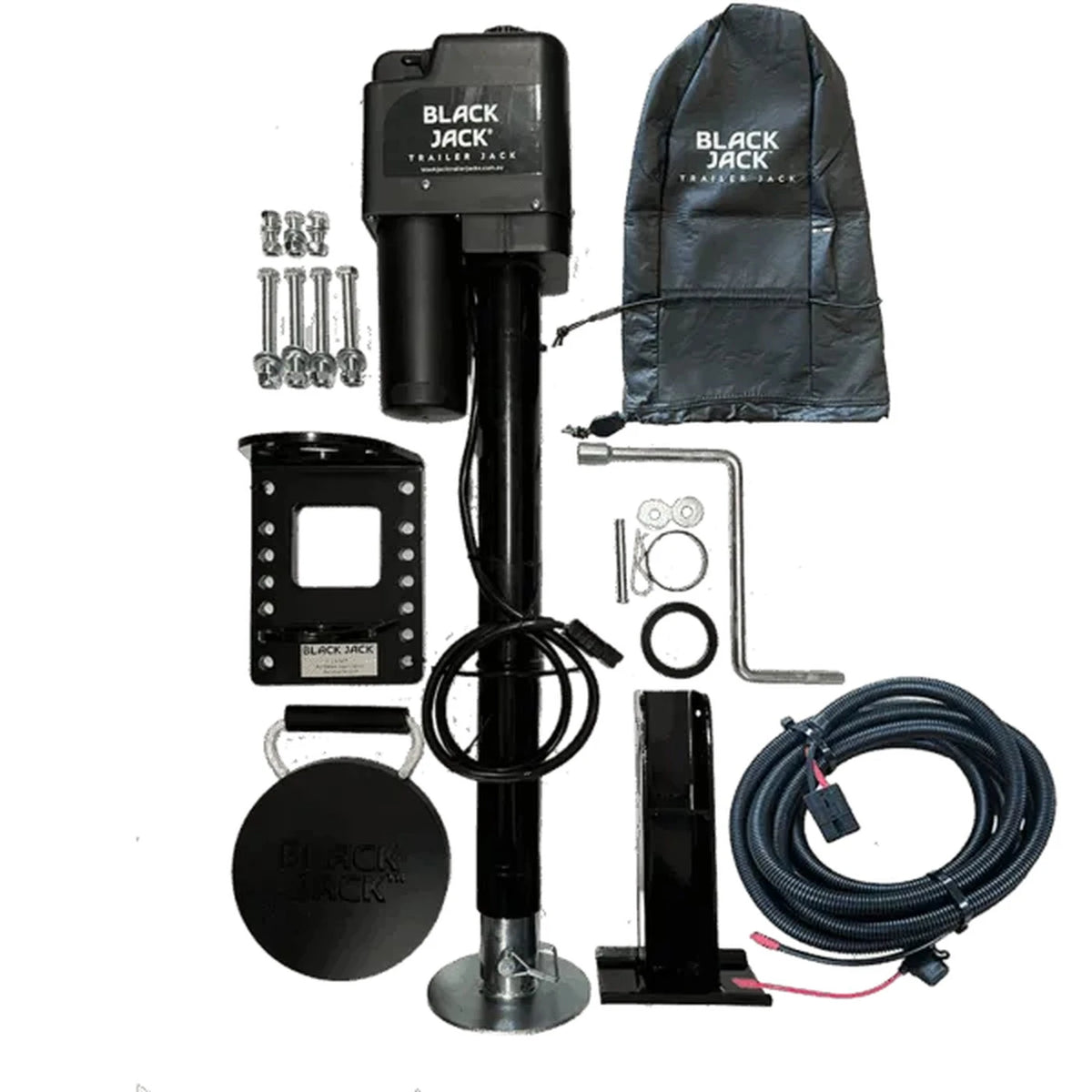 Black Jack electric trailer jack for raising and lowering horse floats and caravans without winding