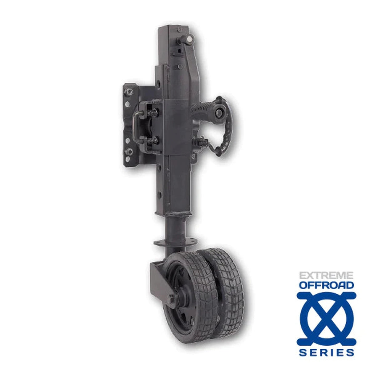 Black Ark XO Series jockey wheel with manoeuvrable trailing yoke and multiple height options