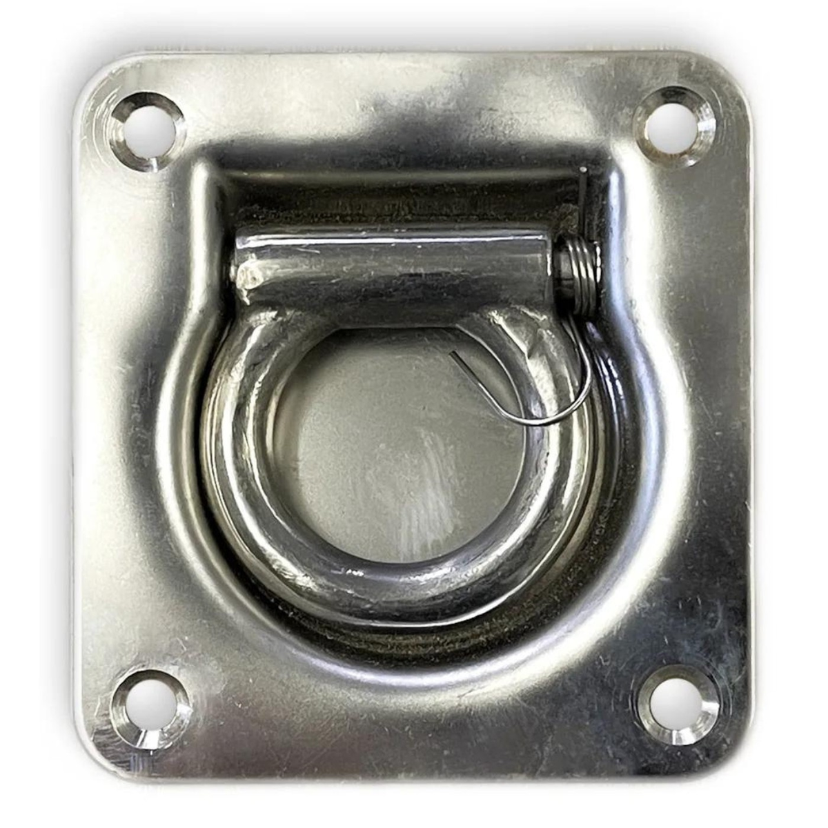 Recessed spring loaded tie down for horse floats, trailers and caravans, sits flush and rattle free