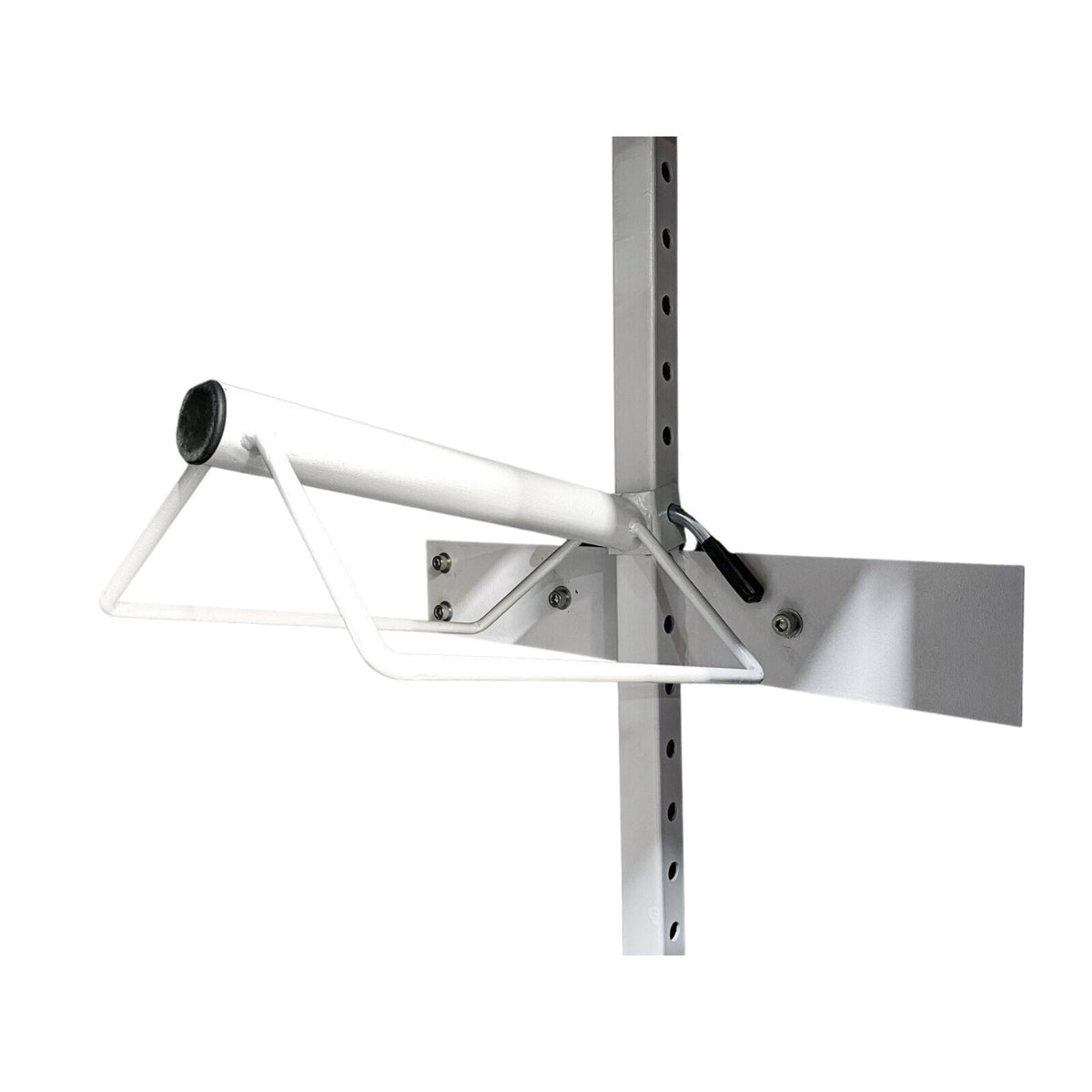 White saddle rack for a horse float tack box, keeps your saddle supported while travelling