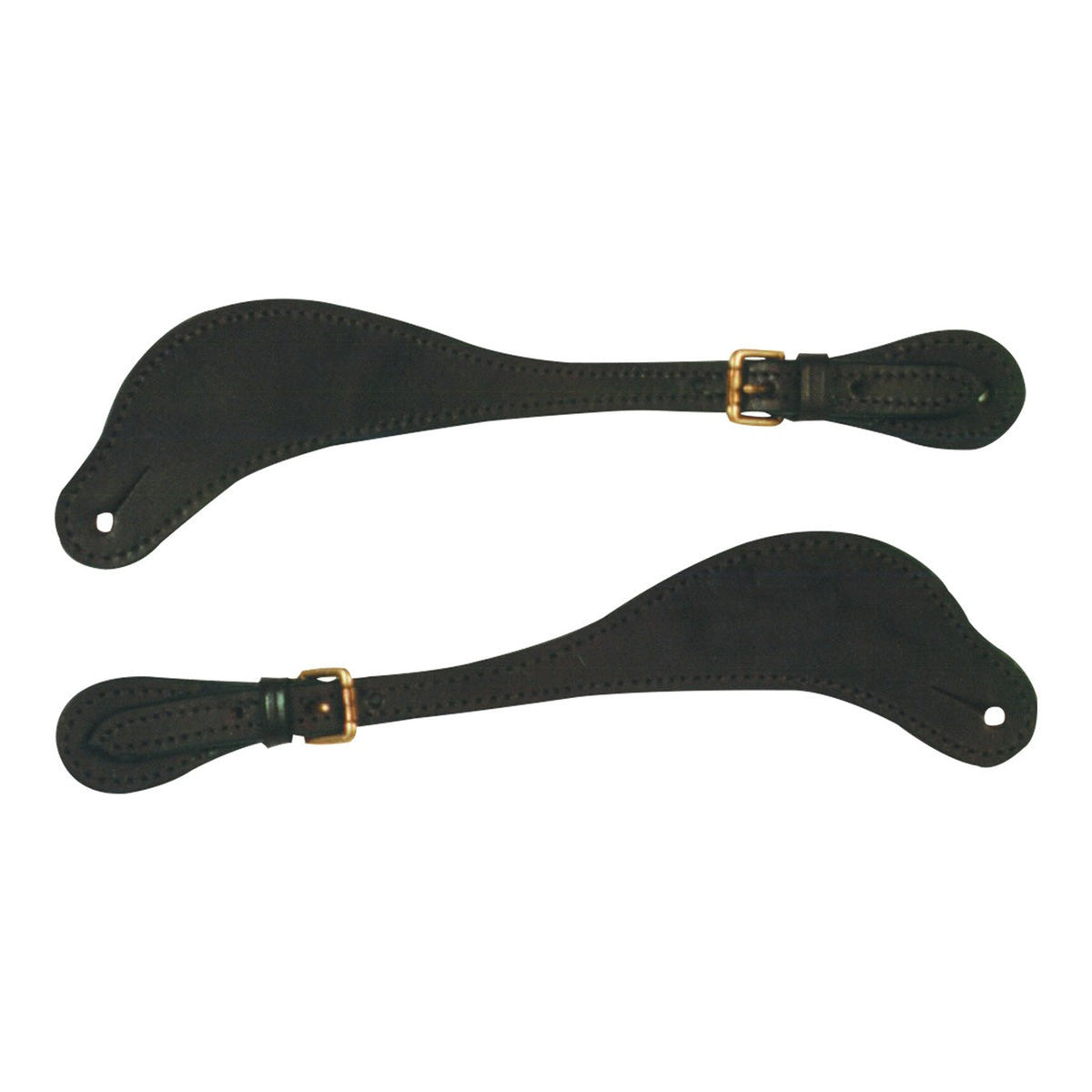 Navaho western spur straps in dark brown stitched leather with brass plated buckles